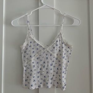 Blue and White Floral Hollister Tank Top